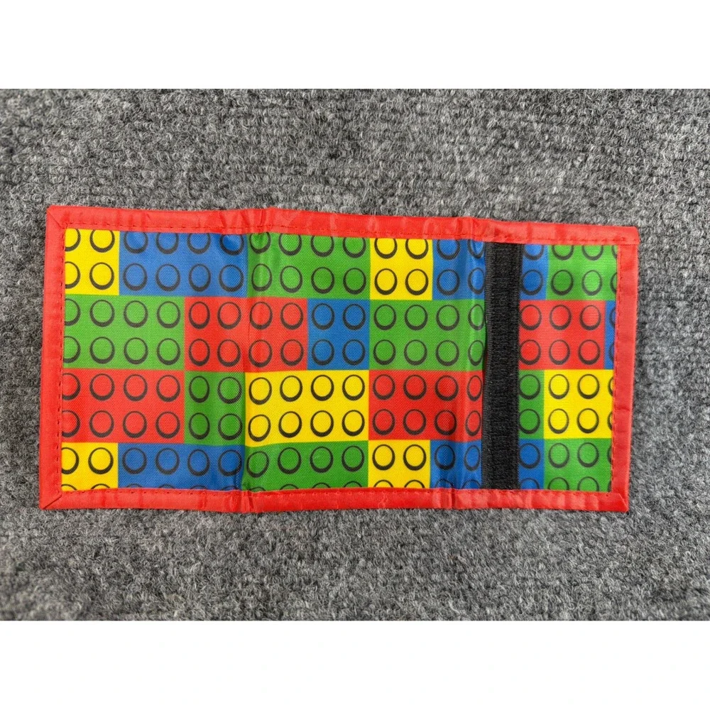 Vintage Style Building Block Pattern Nylon Trifold Wallet Primary Colors Retro